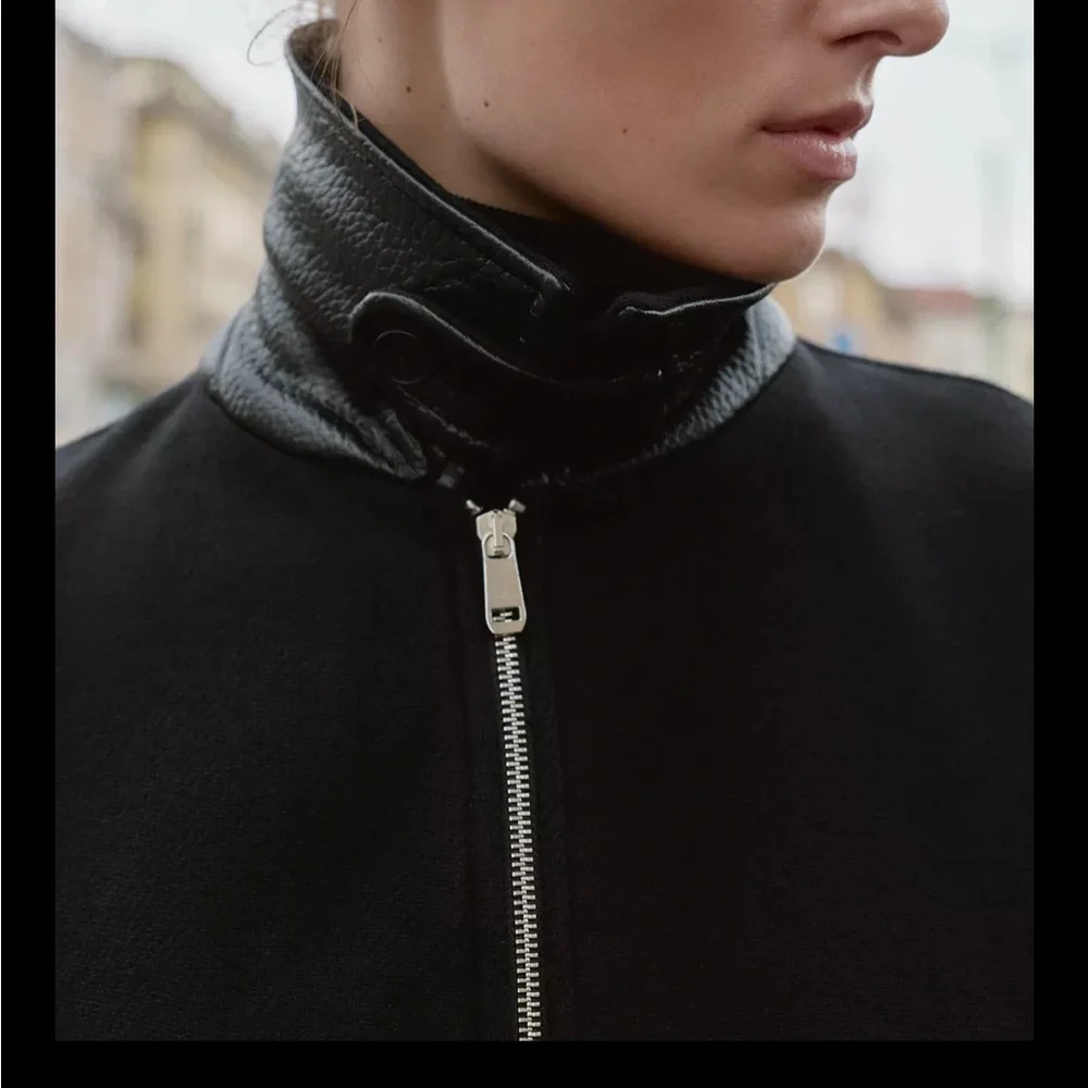 Zara CONTRAST COLLAR WOOL BALLOON BOMBER JACKET - Picture 6 of 12